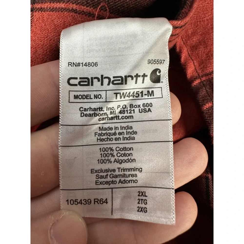 Carhartt Shirt Mens 2XL Red Plaid Loose Fit Heavyweight Flannel Workwear New - Picture 8 of 8